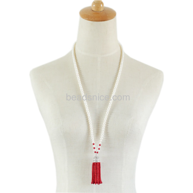 wholesale pearl jewelry Luxury necklace for women unique red agate tassel micro pave pearl pendant necklace