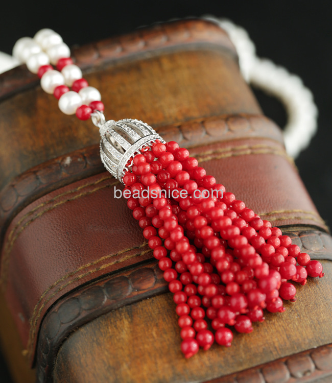 wholesale pearl jewelry Luxury necklace for women unique red agate tassel micro pave pearl pendant necklace