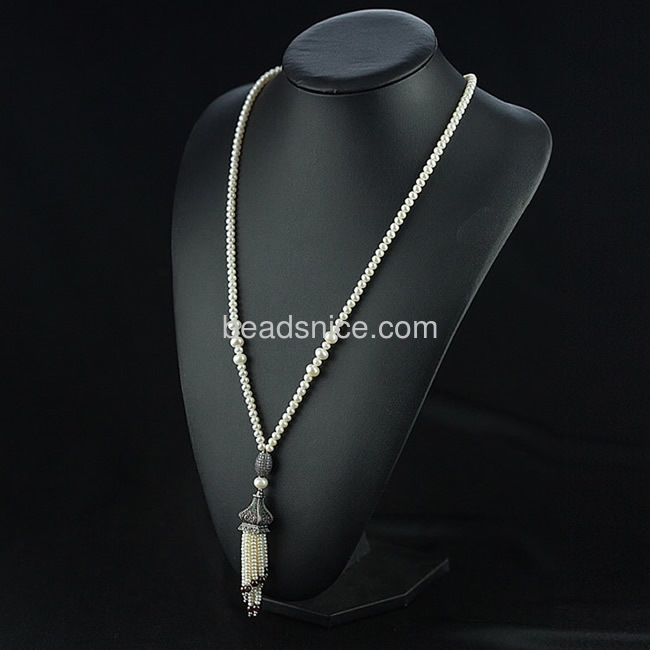 Long necklace perfume tassel pendant 925 silver vintage pearl necklace