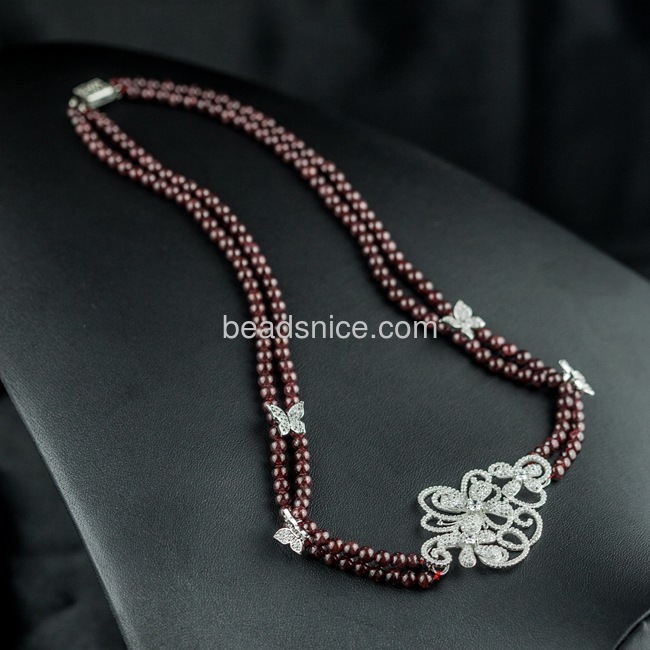 Natural garnet 925 silver butterfly double chain necklace