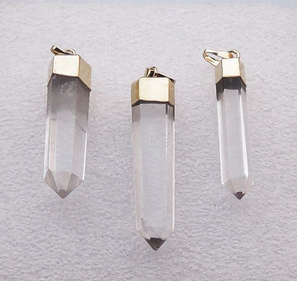 Natural Clear Quartz Point Pendant Gold /Silver Plated 28-48mm