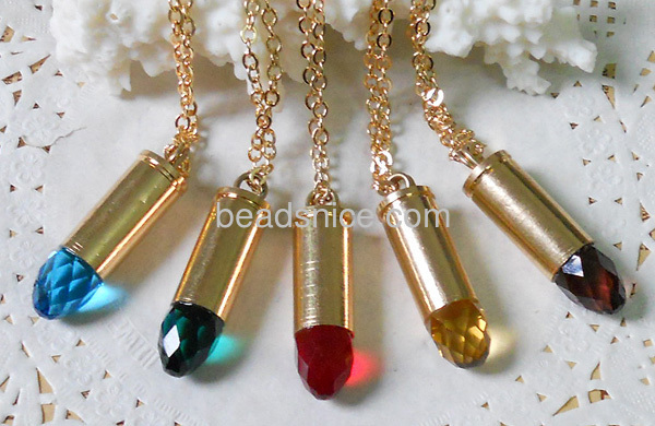Glass crystal pendant faceted long bullet pendant necklace wholesale fashion jewelry findings more colors for you choice