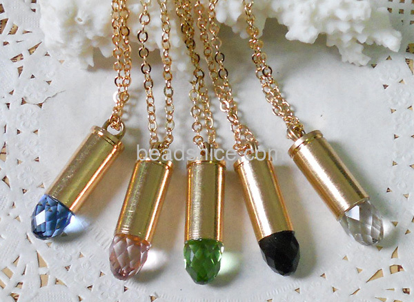 Glass crystal pendant faceted long bullet pendant necklace wholesale fashion jewelry findings more colors for you choice