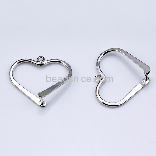 Drop earrings，brass,heart,more plated colors for choice, cadmium free