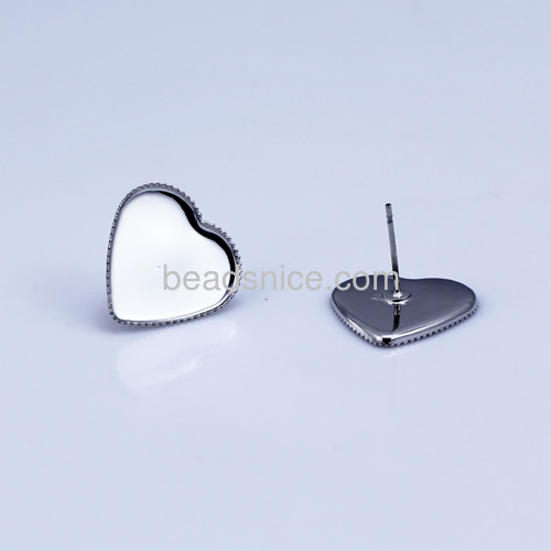 Earring Mounting,heart, cabochon setting, without earnut & with steel pin, more plated colors for choice