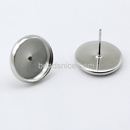 Earring Mountings,flat round,cabochon setting, without earnut & with steel pin, more plated colors for choice
