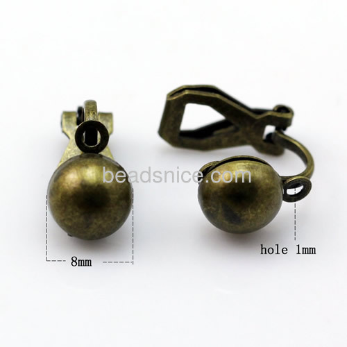Brass clip-on sarring components,8mm,hole:approx 1mm,nickel free,