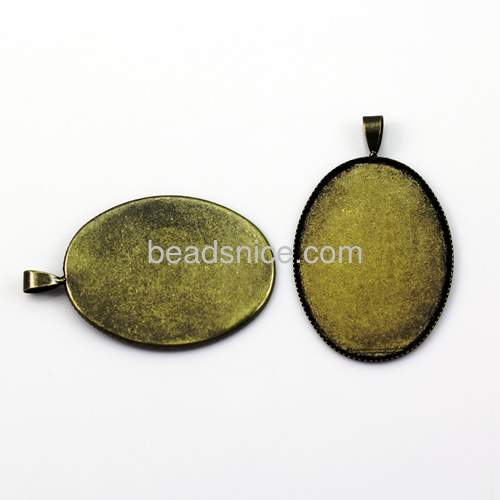 Brass Cabochon Pendant Setting ,fits 30X40mm oval,Hole:about 6x4mm,Lead Safe,Nickel Free,Rack Plating,