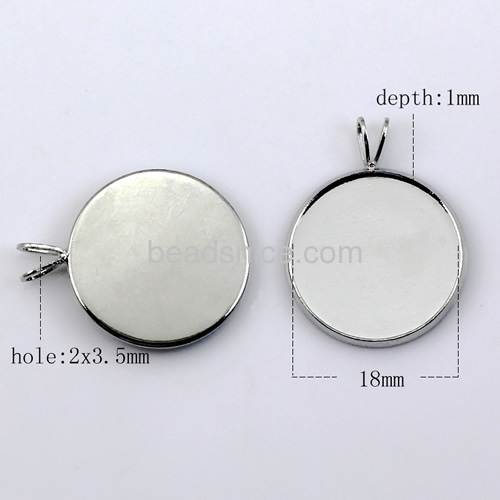 Brass Cabochon Pendant Setting ,fits Base Diameter:18mm round,hole:about 4x2mm,Lead Safe,Nickel Free,Hand rack plating,