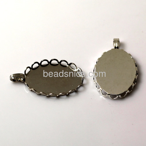 Brass Cabochon Pendant Setting,fits Base Diameter:18x25mm Oval,Hole:about 1x2mm,Lead-Safe,Nickel-Free, Hand rack plating,