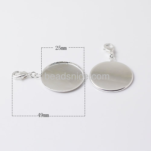 Pendant Blank/Pendant Settings with split rings and Brass lobster clasps /pad inside diameter 25mm,nickel-free,lead-free,Handmad