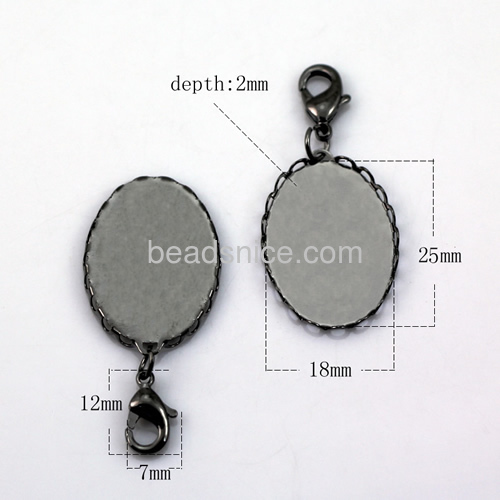 Pendant Blank/Pendant Settings with split rings and Brass lobster clasps /pad inside diameter 18x25mm,nickel-free,lead-free,Hand