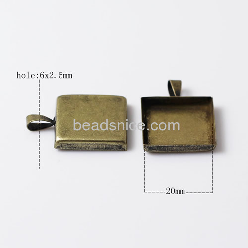 Brass cabochon pendant setting,base pendant,pendant blanks,fits 20x20mm square,nickel free,lead safe,Hand rack plating,