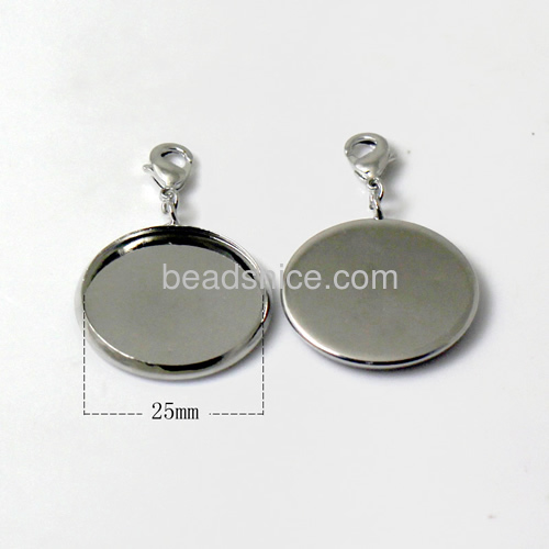 Pendant Blank/Pendant Settings with split rings and lobster clasps /Round,pad inside diameter 25MM,nickel-free,lead-free,