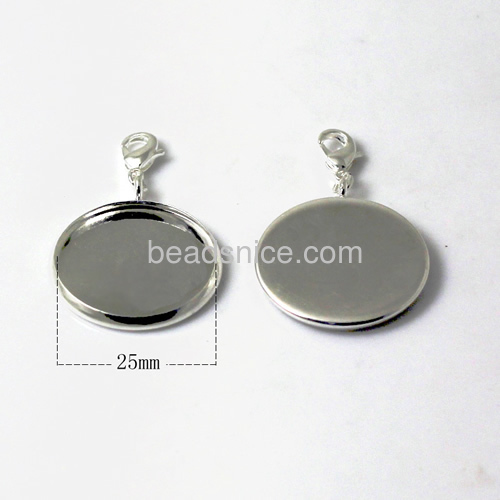 Pendant Blank/Pendant Settings with split rings and lobster clasps /Round,pad inside diameter 25MM,nickel-free,lead-free,