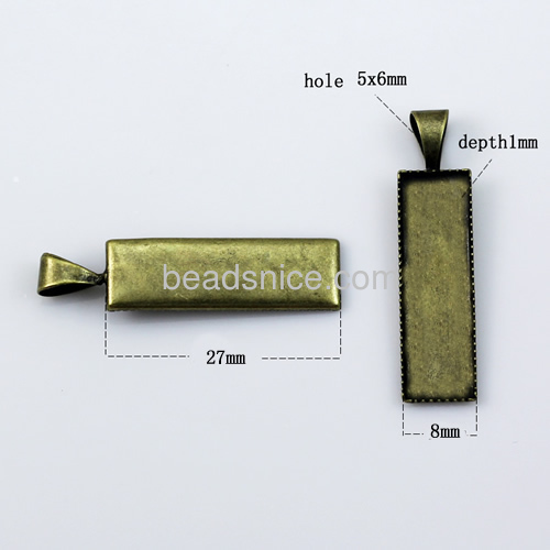 Pendant Blank,Pendant Settings,Brass ,lead-safe,nickel-free, Rectangle, Blank with Welded Bail,fits 27x8mm rectangle,Hand rack p