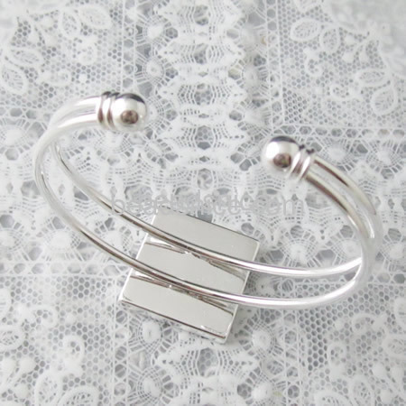 Solid 925 sterling silver adjustable cuff bracelet blank base with a bezel cup square