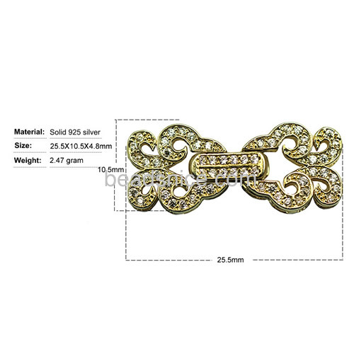 Fold over clasp 925 sterling silver jewelry clasp micro pave zircon flower-shaped