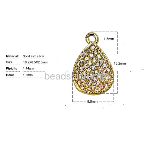 Pendant gold plated 925 sterling for necklace making micro pave drops-shape