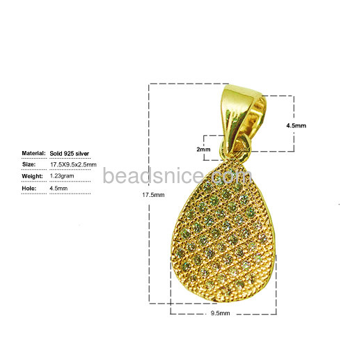 Hot sale pendant gold plated for chain necklace making 925 sterling silver jewelry component
