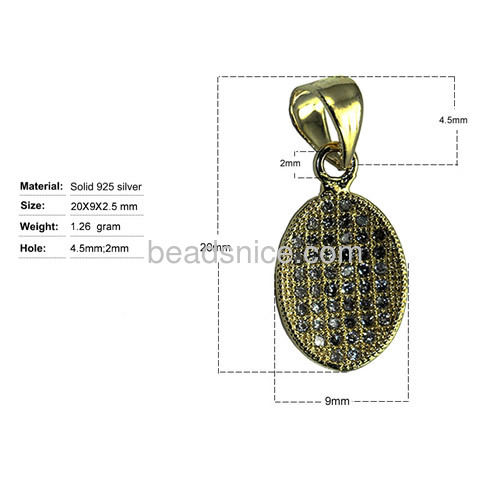 Necklace pendant gold plated  925 silver micro pave for necklace making with flat round -shaped