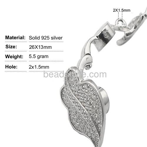 Magnetic clasp 925 sterling silver crystal micro pave clasp leaf shape
