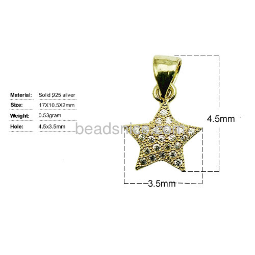 Pendant sterling silver micro pave with zircon star-shaped necklace component