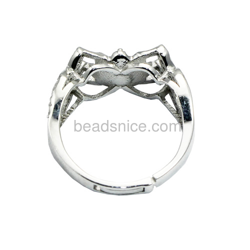 Custom made 925 sterling silver ring bezel cup adjustable ring base US ring size 7 to 9