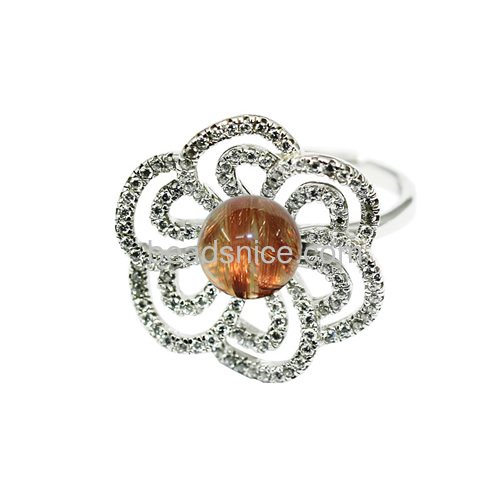 925 silver couple rings setting gift for women flower-shaped adjustable US ring size 7 to 9