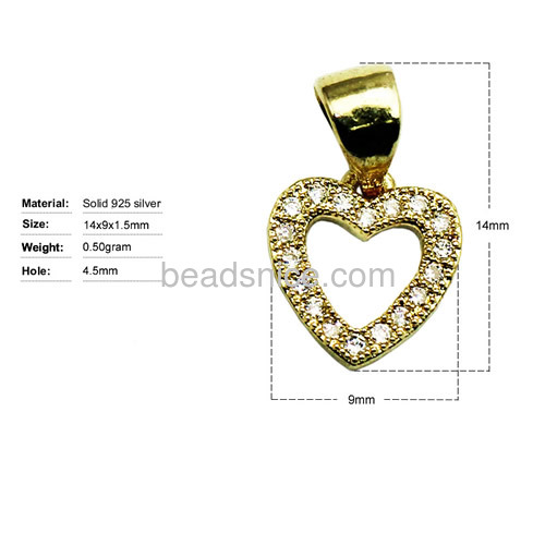 Sterling silver rhinestone pendant for long necklace making heart-shaped trendy jewelry wholesale