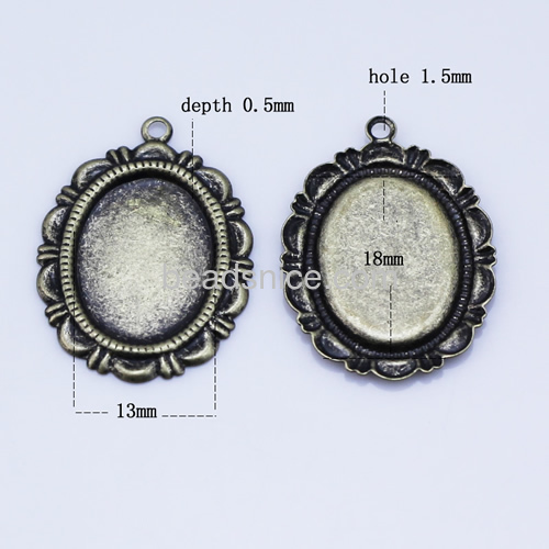 Brass Cabochon Pendant Setting ,fits 13x18mm oval,hole:about 1.5mm,Lead Safe,Nickel Free,Rack Plating,