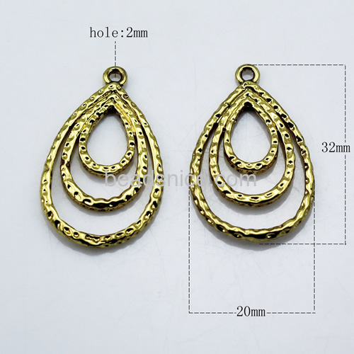 Brass Filigree Pendant,Hole:about 2mm,32x20mm,Lead-Safe ,Nickel-Free,