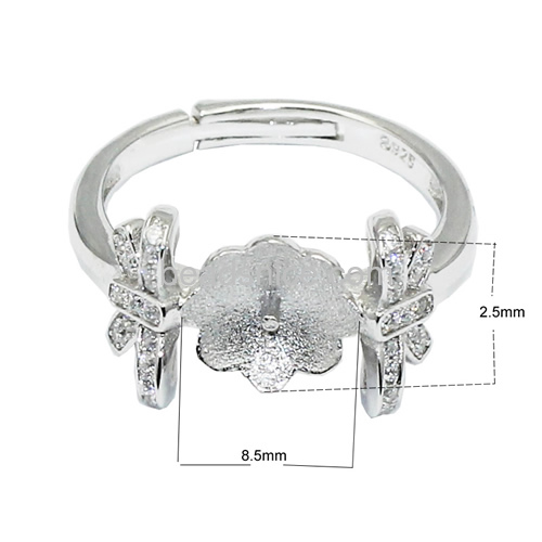 Solid silver finger ring base blanks jewelry ring setting bowknot for women adjustable US ring size 7