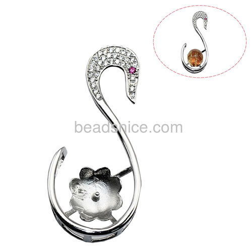 925 sterling silver swan pendant setting necklace for woman jewelry micro pave 35.5X17mm pin size 4.5x0.8mm