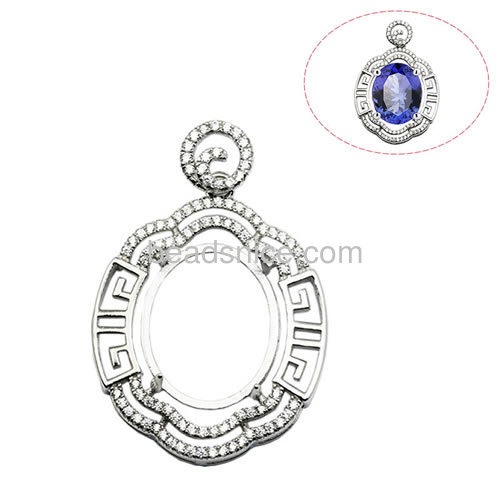 925 sterling silver jewelry pendants setting micro pave for woman jewelry making 37.5x25mm pin 4x1mm