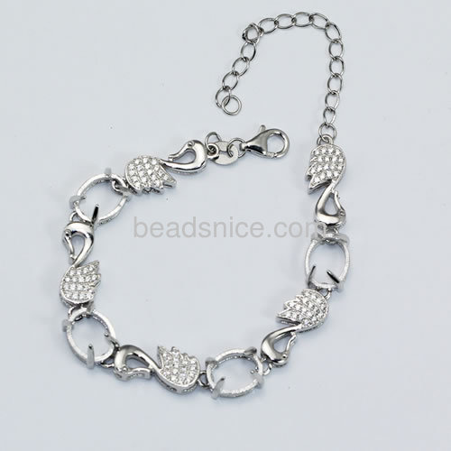 Sterling silver chain bracelet setting micro pave with zircon swan 5.7inch