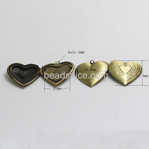 Brass Pendant, Album box,Heart,silver plated, 27.5x28.8mm,inside diameter 21x17mm,Nickel free, Lead Free,Hole:Approx 2MM,