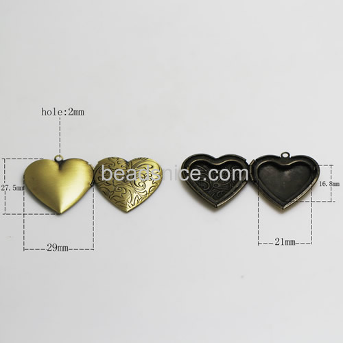 Brass Pendant, Album box,Heart, 27.5x29mm,inside diameter 21x16.8mm,Nickel free, Lead Free,Hole:Approx 2MM,
