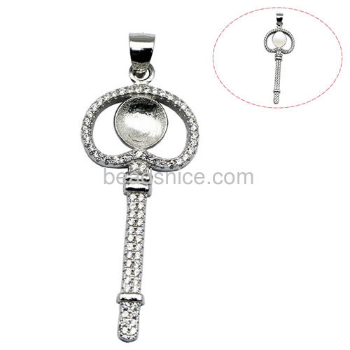 Hot sale pendants setting 925 sterling silver micro pave for necklace making  46x17mm