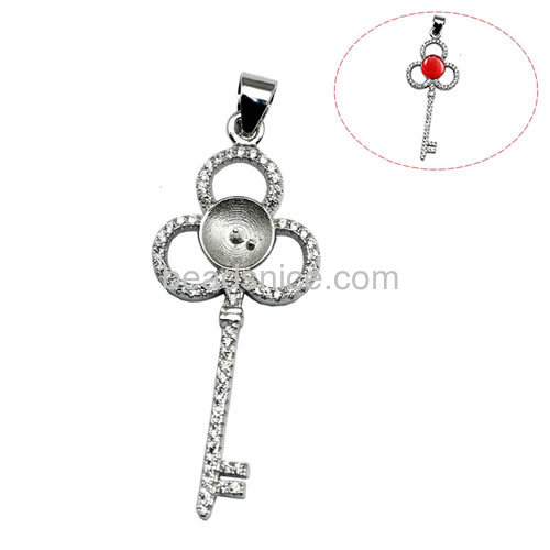 Sterling silver jewelry 925 pendant setting micro pave for woman necklace making 47x17.5mm pin size 3x0.5mm