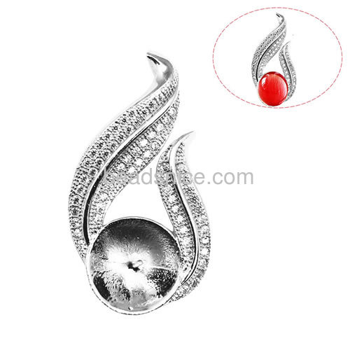 925 sterling silver pendant setting for woman necklace making micro pave with leaf-shaped 29.5x15.5mm pin size 3.5x0.5mm