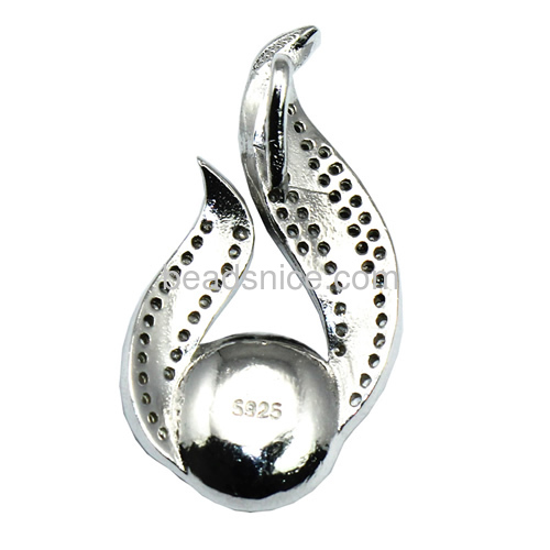 925 sterling silver pendant setting for woman necklace making micro pave with leaf-shaped 29.5x15.5mm pin size 3.5x0.5mm
