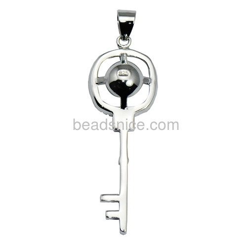 925 sterling silver pendant base for necklace making micro pave with key shaped 48x14.5mm pin size 2x0.5mm