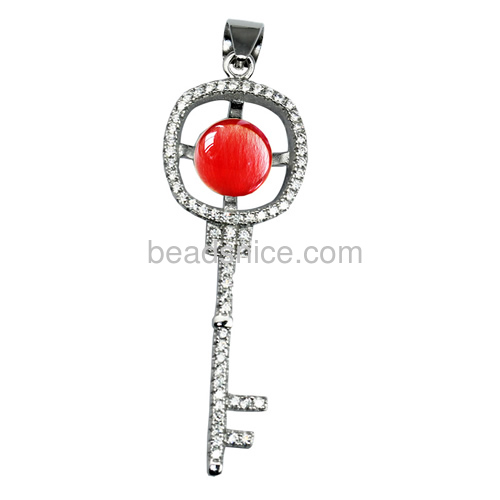 925 sterling silver pendant base for necklace making micro pave with key shaped 48x14.5mm pin size 2x0.5mm
