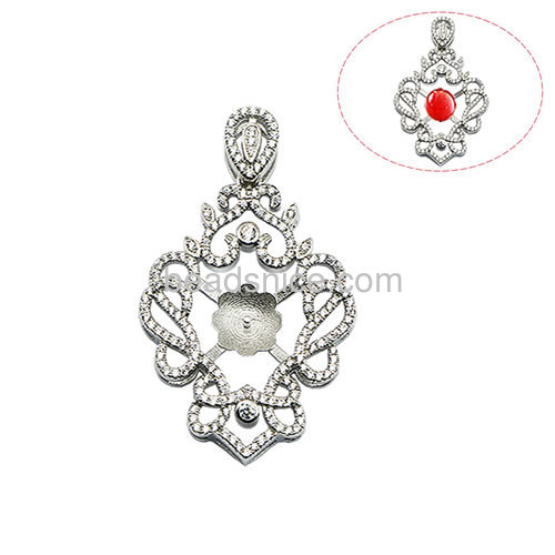 New 925 silver fine jewelry pendants setting micro pave for woman 43.5x27.5mm pin size2x0.8mm