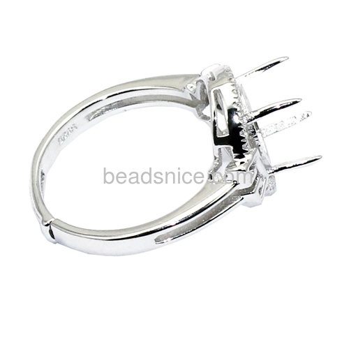 925 silver zircon wedding ring base semi mount adjustable US ring size 7 to 9