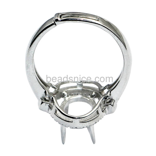 925 silver zircon wedding ring base semi mount adjustable US ring size 7 to 9