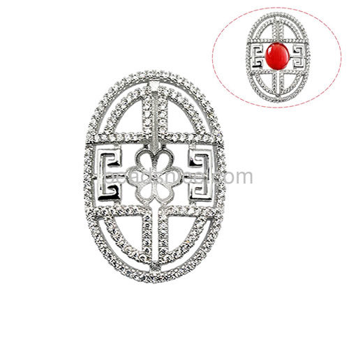 New 925 sterling silver pendant setting for jewelry necklace making micro pave 31x22mm pin size2.5x0.5mm flat round