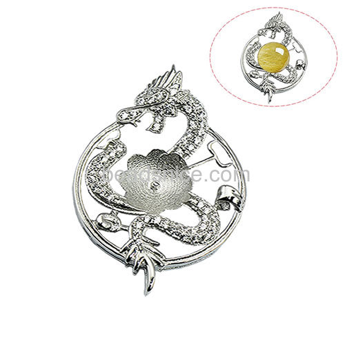 Wholesale pendant setting for necklace making 925 silver pendant base dragon shaped  31.5x21mm pin size3x0.5mm