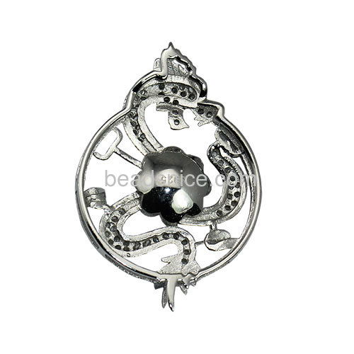 Wholesale pendant setting for necklace making 925 silver pendant base dragon shaped  31.5x21mm pin size3x0.5mm